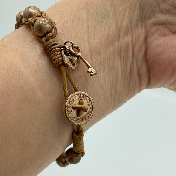 Fossil Rose Gold Rhinestone Leather Bracelet - Picture 8 of 8